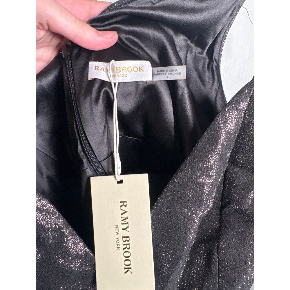 Ramy Brook Ana Metallic Mini Dress Womens 8 Black Shiny Big Bow Crystal $495 - Picture 6 of 8